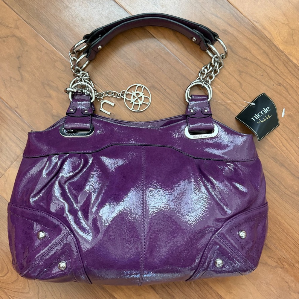 Nicole by Nicole Miller Purple Patent Faux Leather Shoulder Bag Purse NWT